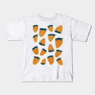 Organic summer strawberries orange and green Kids T-Shirt